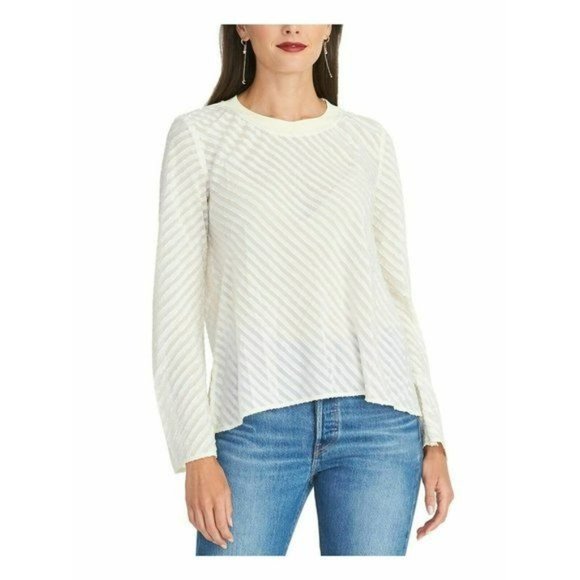 RACHEL Rachel Roy Womens Long Sleeve Ivy Sheer Top Large Ivory - Picture 1 of 7